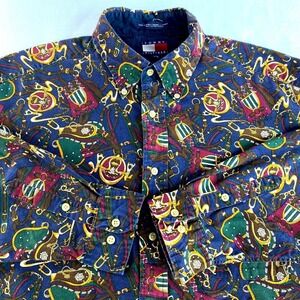 Tommy Hilfiger Equestrian Western Shirt Men Size L Navy Button Down VTG Saddles